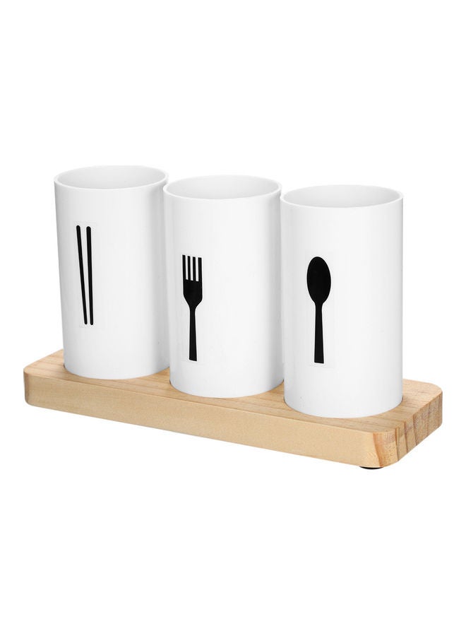 3-Piece Cutlery Holder For Chopstick, Fork, Spoon White/Black/Beige 240 x 130 x 90mm - Image 1